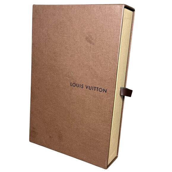 Louis Vuitton Empty Rectangular Brown Gift Box Leather Tab Pull Drawer‎ 8x5x2" - Picture 1 of 9